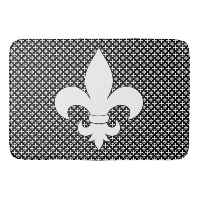 Tapis De Bain Fleur de Lis Motif noir et blanc (Devant)