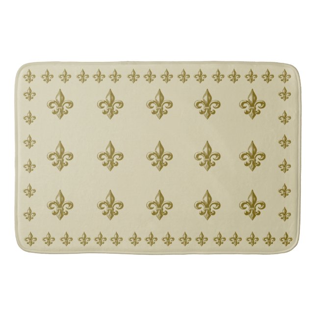 Tapis De Bain Fleur de Lis Off Blanc Jaune Or (Devant)