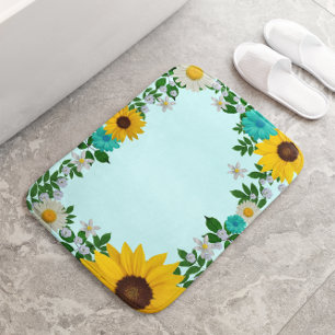 Tapis De Bain Fleur de tournesol rustique Faisée Turquoise
