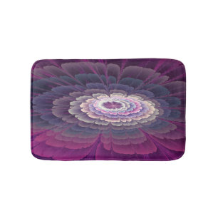 Tapis De Bain Fleur frappante abstraite fractale couleur rose