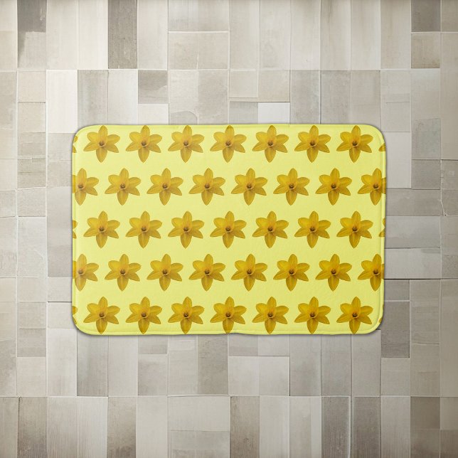 Tapis De Bain Fleur jonquille jaune Motif sans couture sur (Yellow Daffodil flower seamless pattern on bath mat)