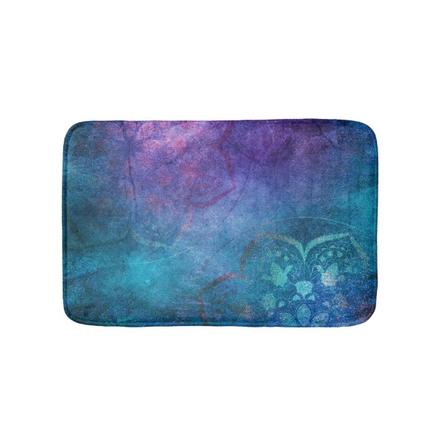Tapis De Bain Fleur Lotus Élégante Turquoise et Verte (Devant)