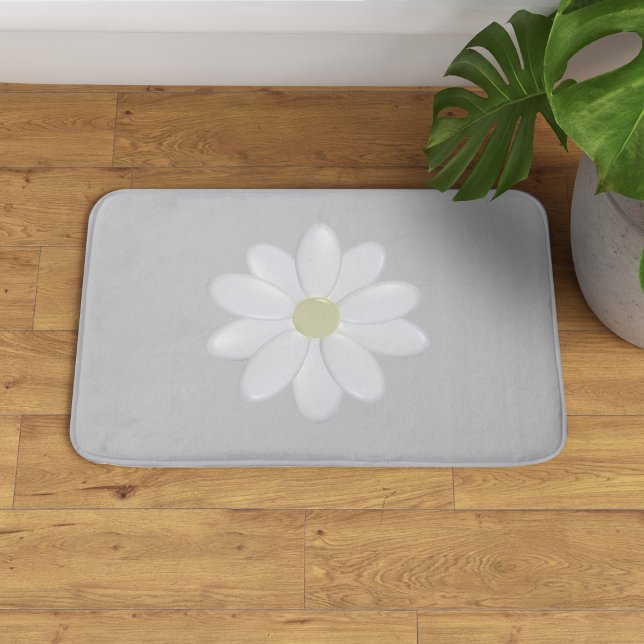 Tapis De Bain Fleur marguerite mignonne gris argent simple (A pretty daisy flower on this gray bath mat. Three sizes available - small, medium and large.)