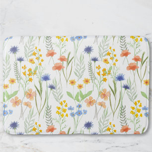 Tapis De Bain Fleur sauvage aquarelle orange jaune bleu