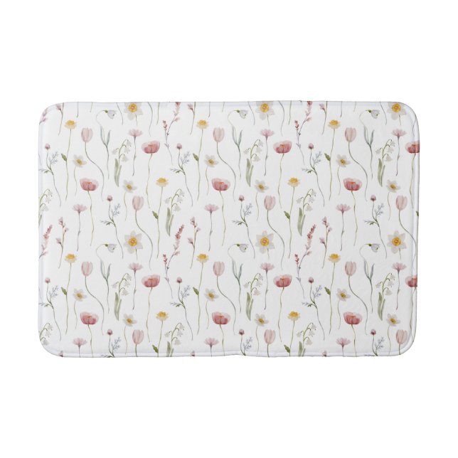 Tapis De Bain Fleur sauvage aquarelle rose poussiéreux (Devant)