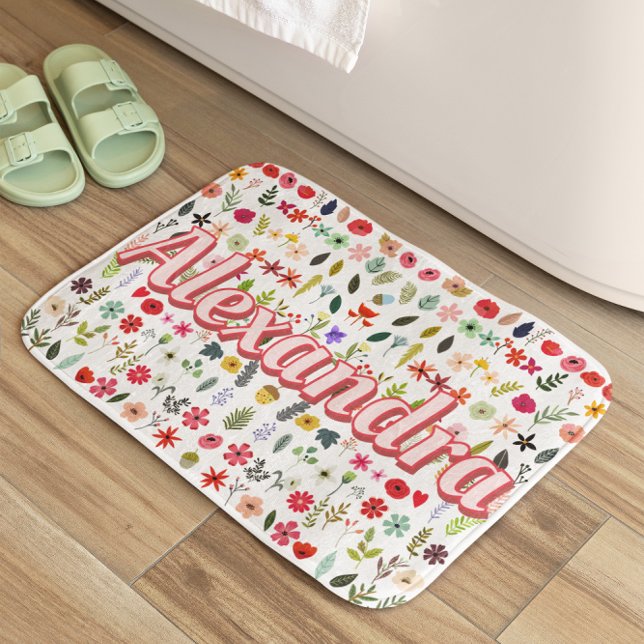 Tapis De Bain Fleur sauvage Bloom Folksy Art Folk Girl's Room De (Créateur téléchargé)