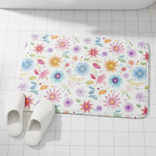Tapis De Bain Fleur sauvage boho bleu violet rose