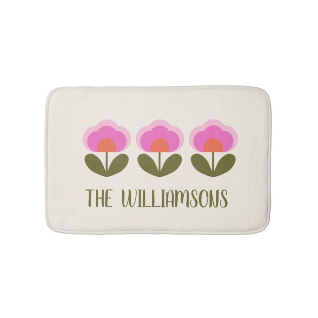 Tapis De Bain Fleur Scandinave Rose Cute Personnalisée (Devant)