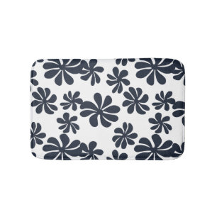 Tapis De Bain Fleurs à boulettes bleu marine avec couleur arrièr