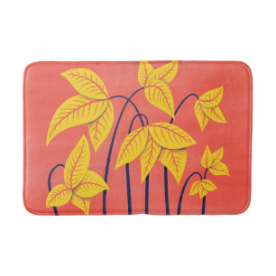 Tapis De Bain Fleurs Abstraites Coral Jaune Floral Art géométriq