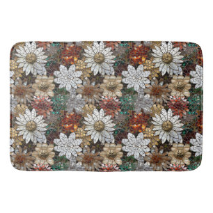 Tapis De Bain Fleurs blanches en or rouge