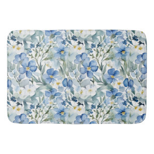 Tapis De Bain Fleurs Bleues Blancs Aquarelle Chic