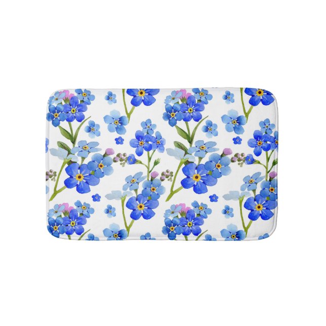 Tapis De Bain Fleurs bleues de myosotis d'aquarelle (Devant)