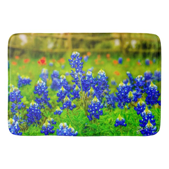 Tapis De Bain Fleurs Bleues Élégantes Texas Bluebonnets Moderne (Devant)