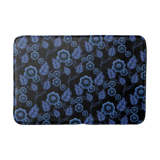 Tapis De Bain Fleurs bleues, feuille bleu, art populaire