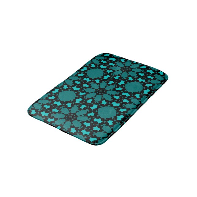Tapis De Bain Fleurs bleues turquoises Motif abstrait (Angle)