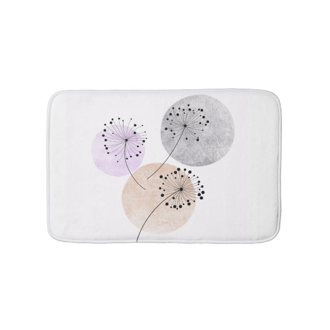 Tapis De Bain Fleurs Boho Zen Dandelion Sur Cercles Bleus Rose (Devant)