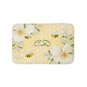 Tapis De Bain Fleurs d'abeilles jaunes de nid d'abeille monogram