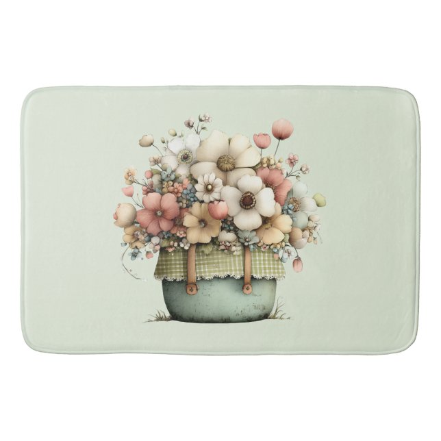Tapis De Bain Fleurs dans un pot Cozy Shabby Mignon (Devant)
