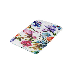 Tapis De Bain Fleurs d'aquarelle avec monogramme