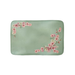 Tapis De Bain Fleurs de cerisiers en rose et Turquoise