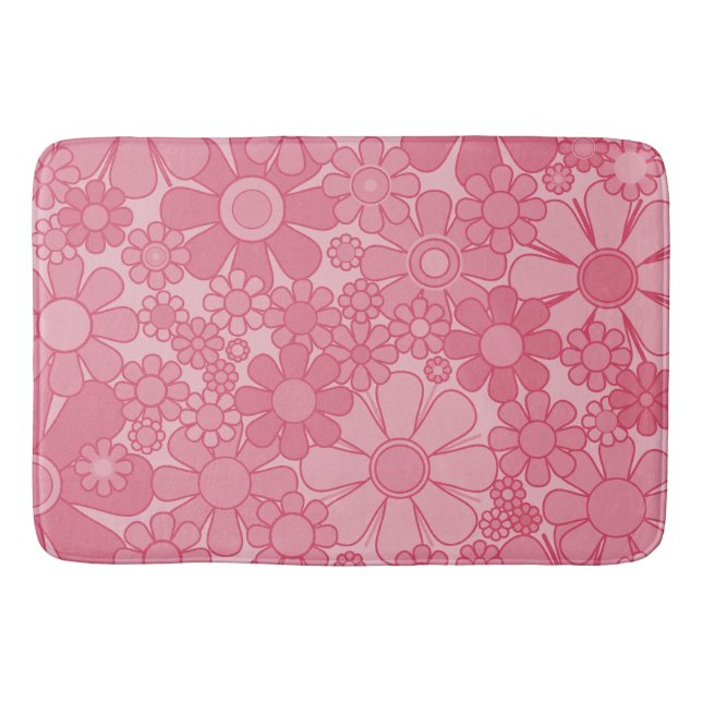 Tapis De Bain Fleurs de Jardin Rétro Plutôt Rose Motif Floral (Devant)