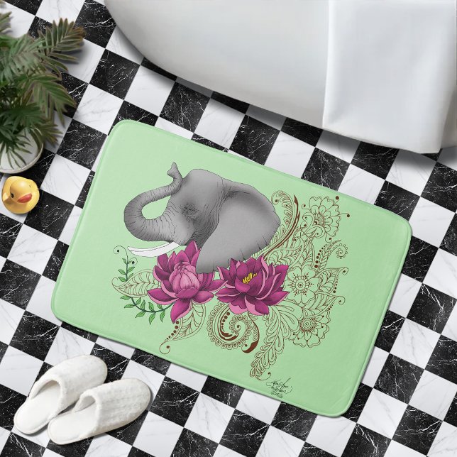 Tapis De Bain Fleurs de lotus henné éléphant (Créateur téléchargé)