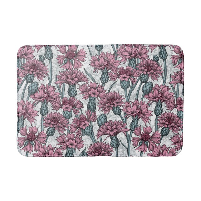 Tapis De Bain Fleurs de maïs roses, fleurs sauvages sur blanc (Devant)