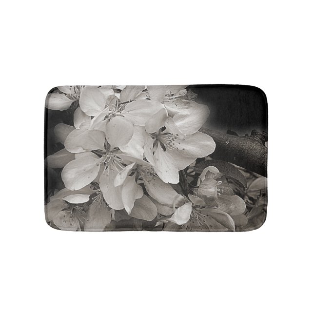 Tapis De Bain Fleurs De Printemps En Noir Et Blanc (Devant)