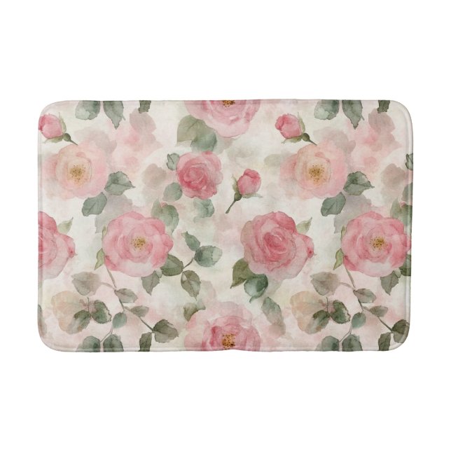 Tapis De Bain Fleurs de roses roses romantiques (Devant)