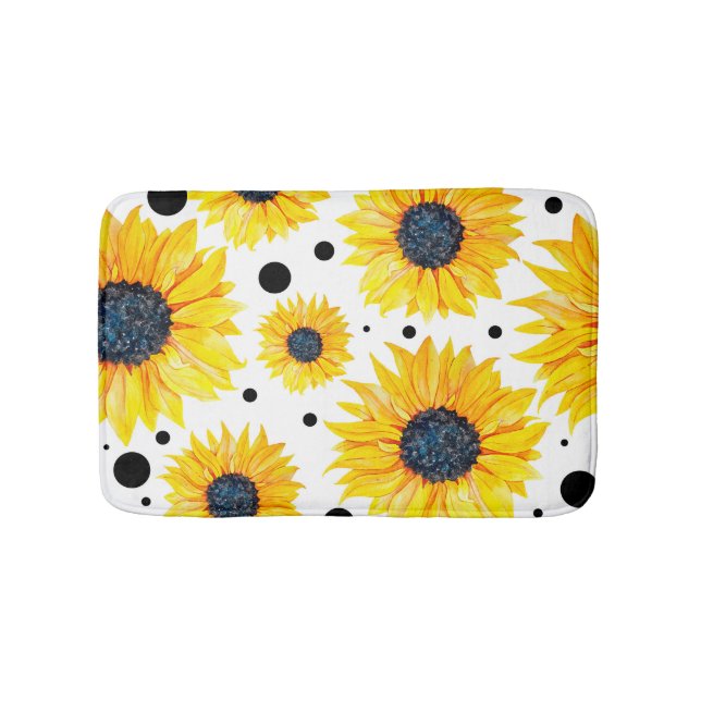 Tapis De Bain Fleurs de soleil jaunes Motif Arrière - plan blanc (Devant)