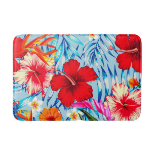 Tapis De Bain fleurs d'hibiscus bleu tropical
