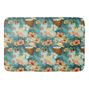 TAPIS DE BAIN FLEURS D'HIBISCUS TROPICALES ET BOISSONS DE COCO