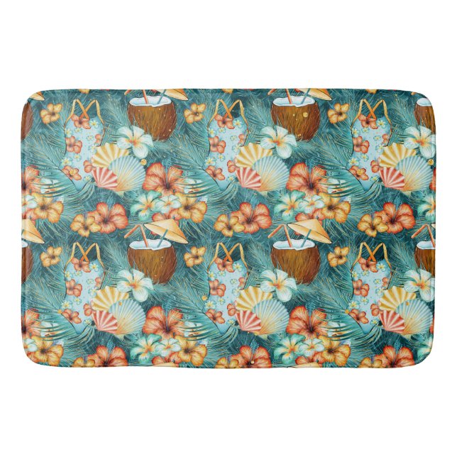 TAPIS DE BAIN FLEURS D'HIBISCUS TROPICALES ET BOISSONS DE COCO (Devant)