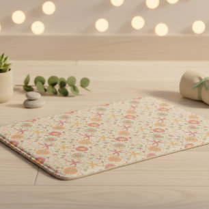 Tapis De Bain Fleurs & Étoiles de Mer Crème & Rose