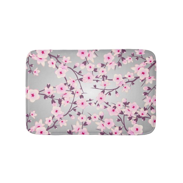 Tapis De Bain Fleurs florales de cerisier gris rose (Devant)
