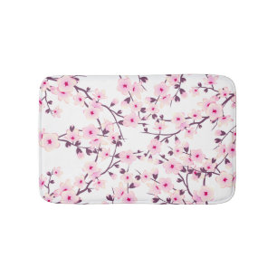 Tapis De Bain Fleurs florales de cerisier rose blanc