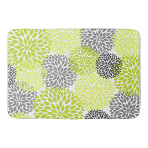 Tapis De Bain Fleurs florales de fleurs de dahlias gris