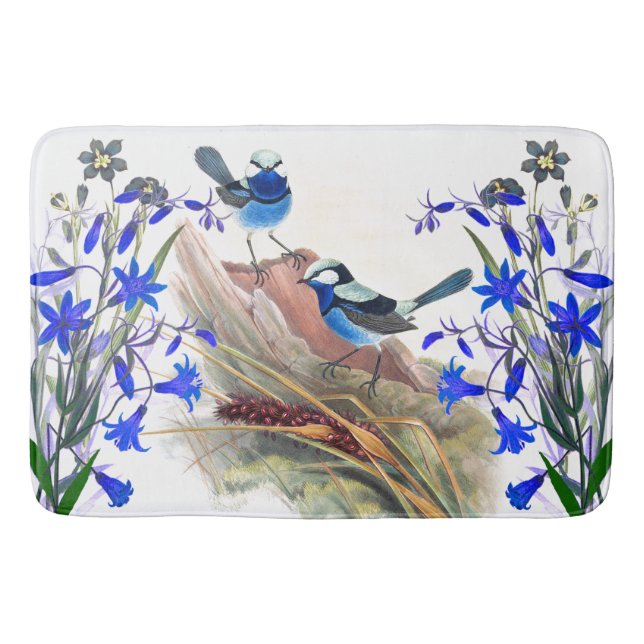 Tapis De Bain Fleurs florales de roitelet d'oiseau d'animaux (Devant)
