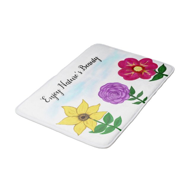 Tapis De Bain Fleurs Jaune Violet Rose (Angle)