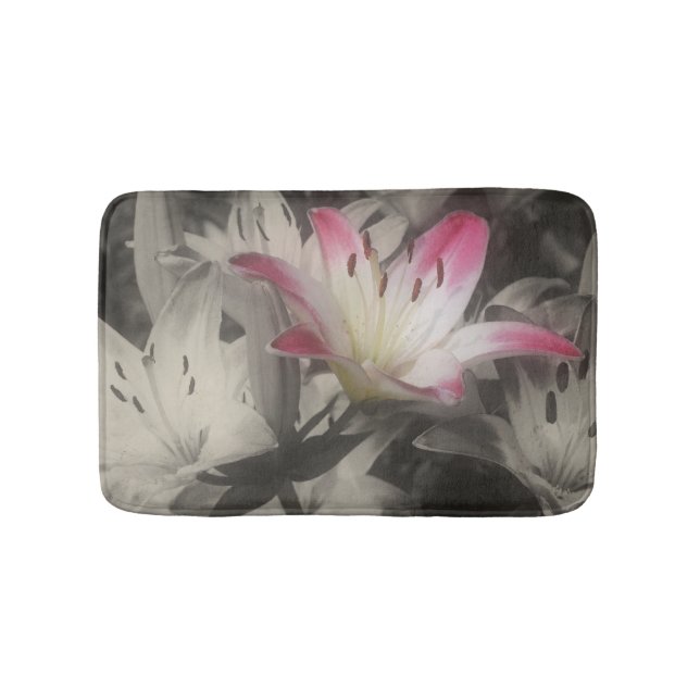 Tapis De Bain Fleurs Lys En Noir Et Blanc (Devant)