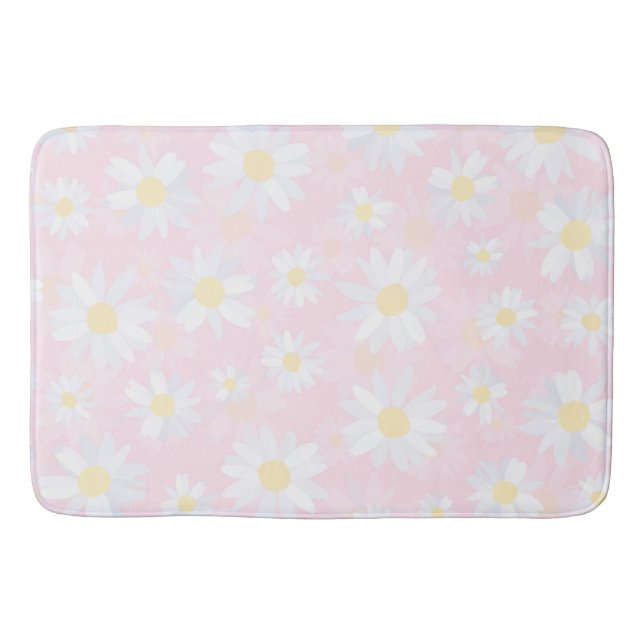 Tapis De Bain Fleurs marguerites blanches Florales roses (Devant)