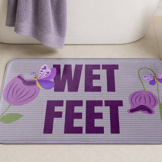 Tapis De Bain Fleurs mignonnes rayées violet pastel