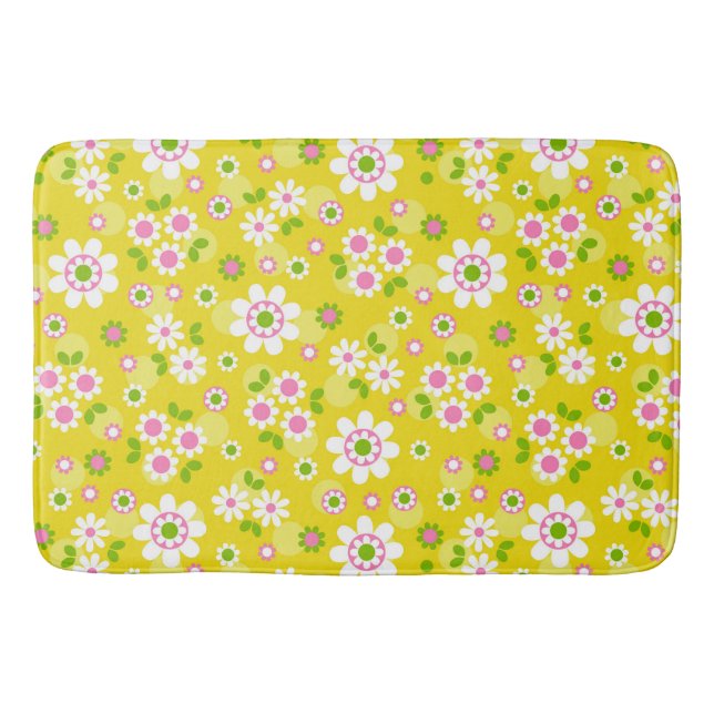 Tapis De Bain Fleurs Mood Rétro Jaune & Blanc (Devant)