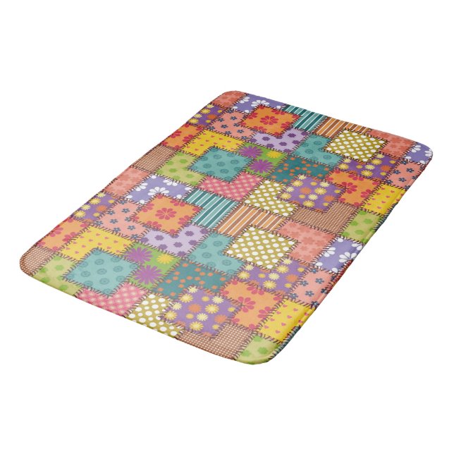 Tapis De Bain Fleurs Motifs Patchwork Polka Dot Stripe (Angle)