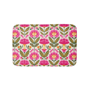 Tapis De Bain Fleurs rétro mexicaines Talavera Fuchsia rose flor