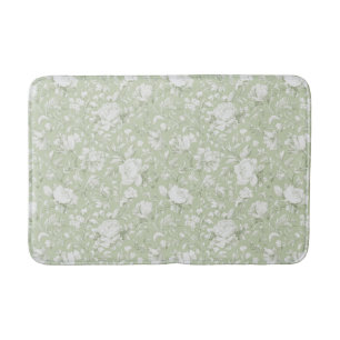 Tapis De Bain Fleurs romantiques vertes blanches  