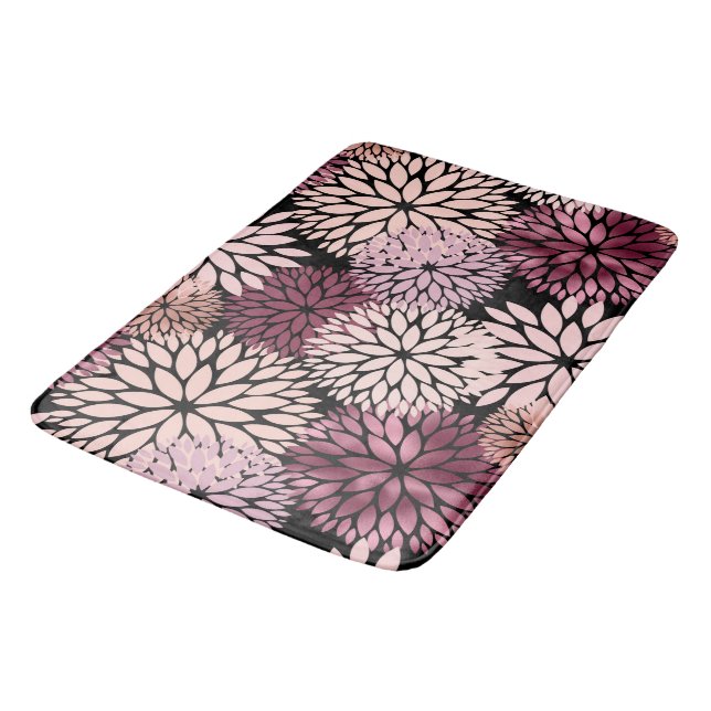 Tapis De Bain Fleurs roses bleues bordeaux (Angle)