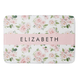 Tapis De Bain Fleurs roses, Roses, Fleurs Aquarelles, Votre Nom