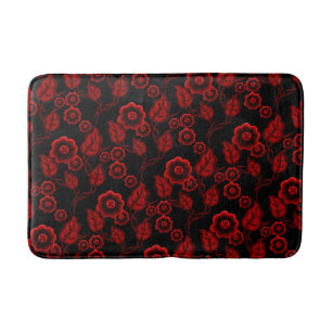 Tapis De Bain Fleurs rouges, feuille rouge, art populaire